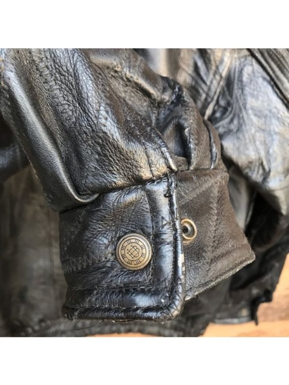 Vintage Roberto Amee Black Genuine Leather Patchwork Jacket L With Harrah,s Laug - Picture 7 of 8